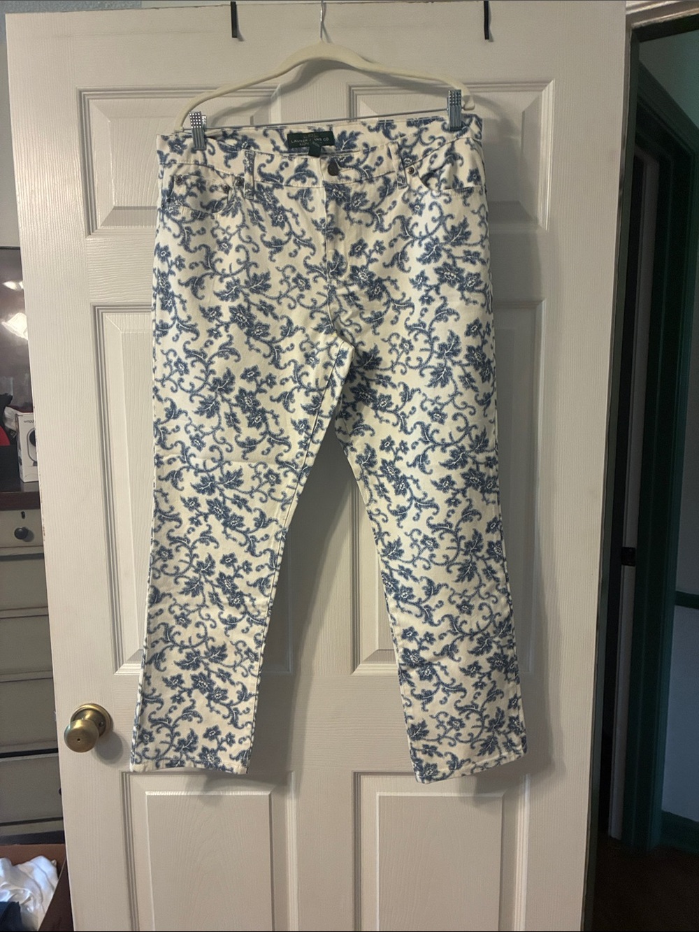 Ralph Lauren White Jeans with Blue Floral Scroll Print - Women